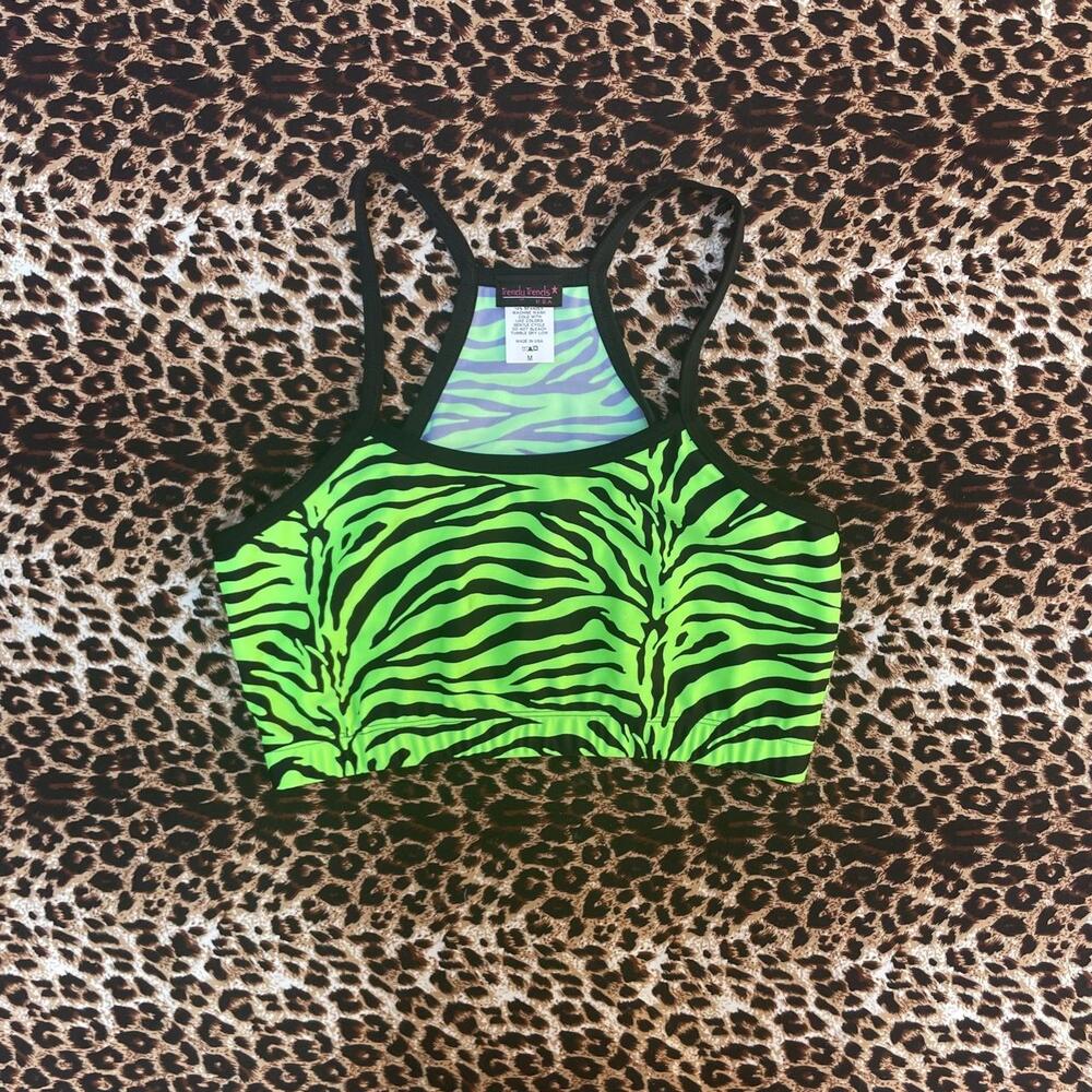 2000s deadstock lime green zebra print racerback top